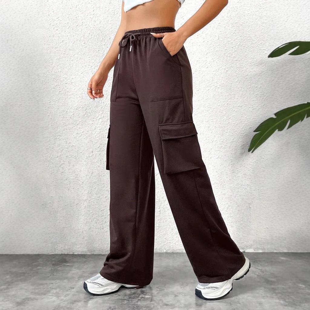 Women's European & American INS Solid Color Drawstring Cargo Pants