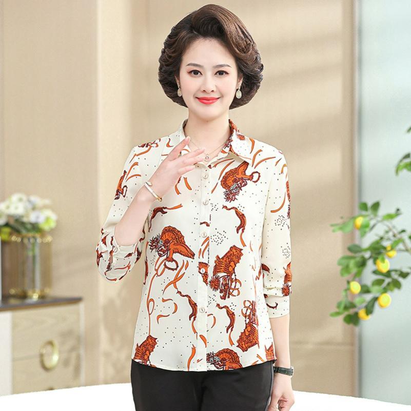Long-sleeved Shirt, Middle-aged Women's Spring and Autumn Clothes, Western Style Blouse, Women's Summer Chiffon Shirt
