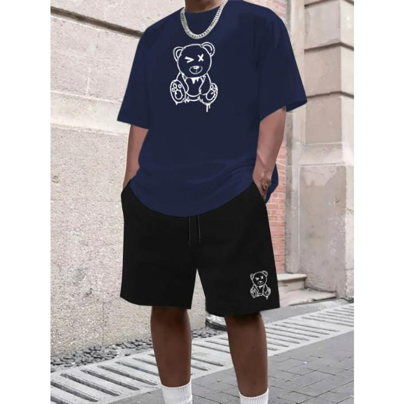 Quick Dry Men s T-Shirt and Shorts Polyester Set Breathable Elastic Waist Relaxed Fit Summer Beach Casual Outfit S