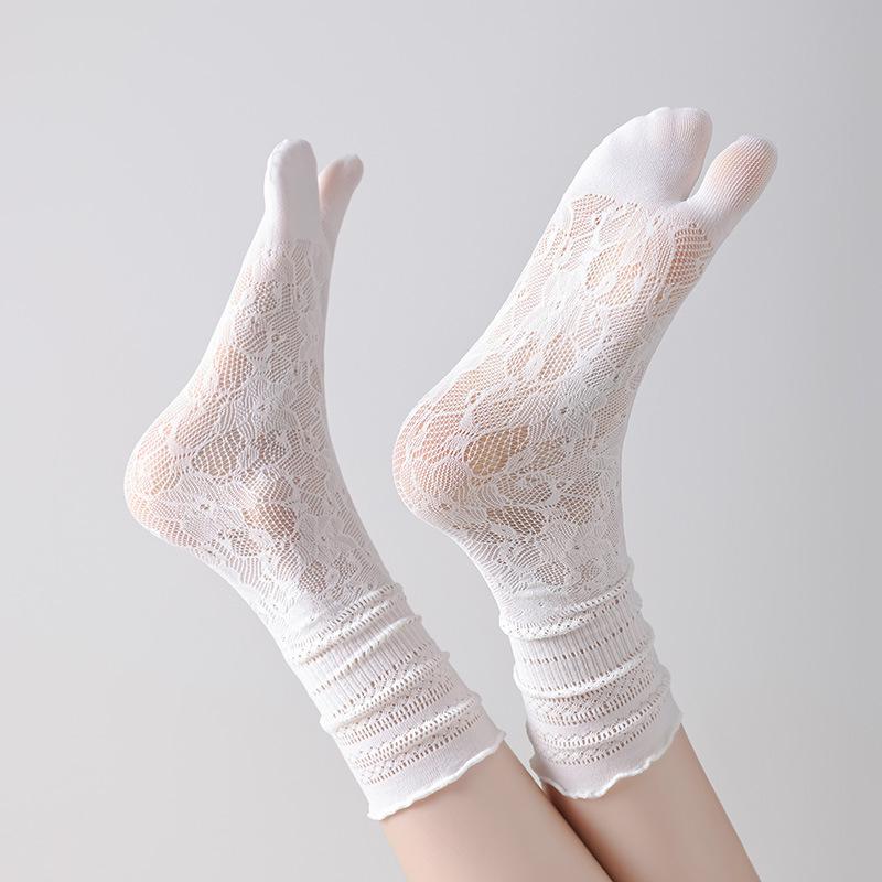 Women's Lace Mid-Calf Slouch Toe Socks: Two-Toe & Five-Toe, Summer Thin Breathable Design