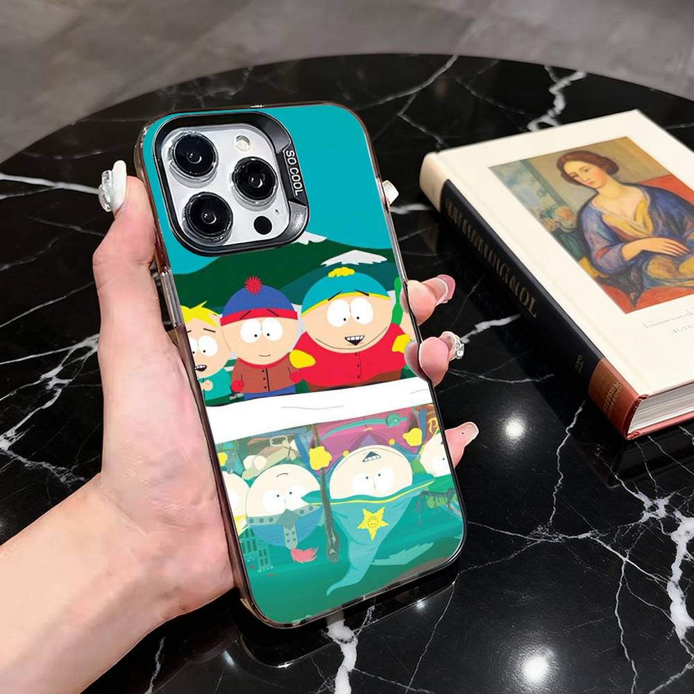 

Cartoon S-Souths P-Park Phone Case For iPhone 17,16,15,14,13,12,11 Plus,Pro Max,XS,Colored Silver Plated Inside Cover iPhone16plus