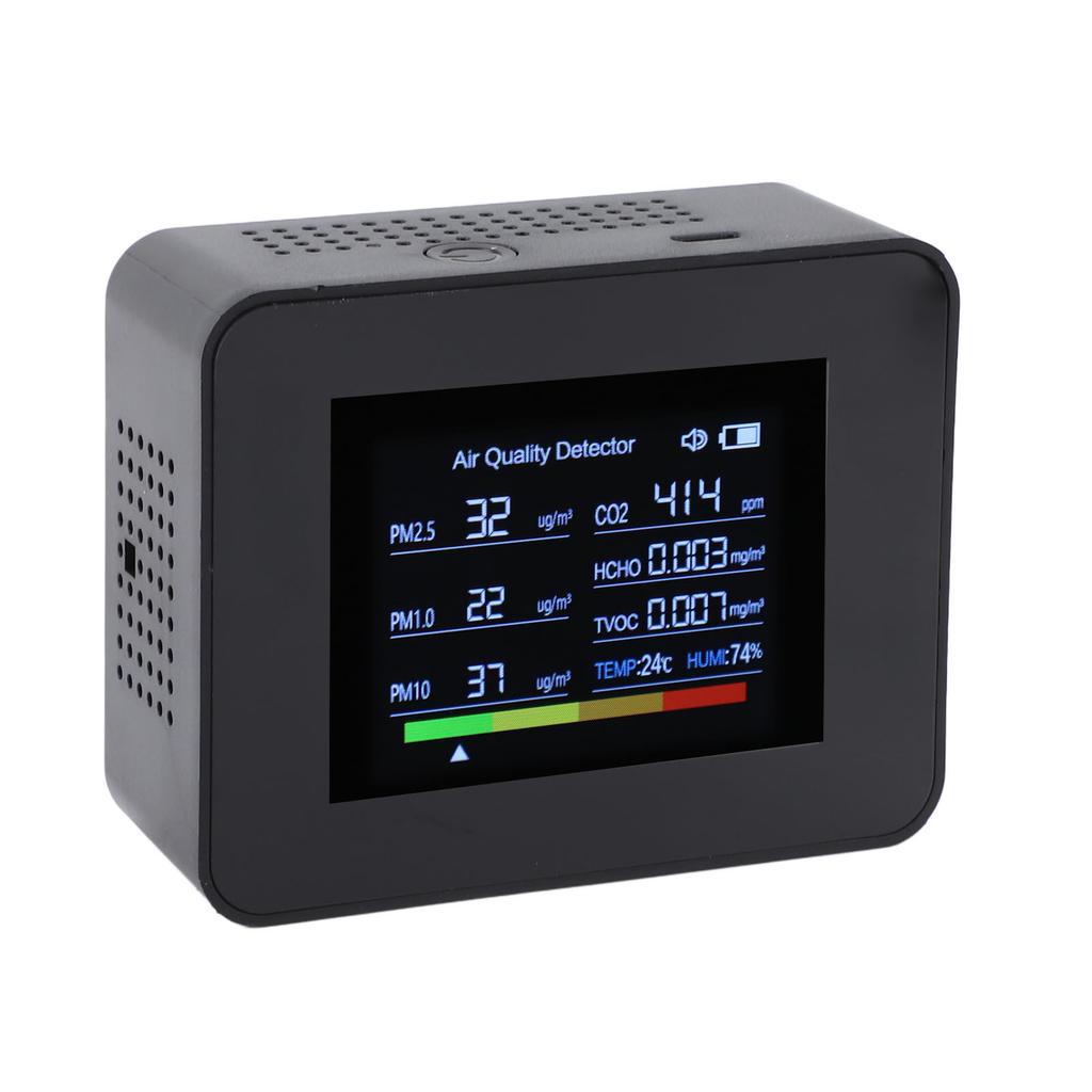 Indoor   Quality Meter 8 in 1 CO2 Detector NDIR Sensor Detect PM2.5 PM10 PM1.0 HCHO TVOC Temp Humidity with Alarm