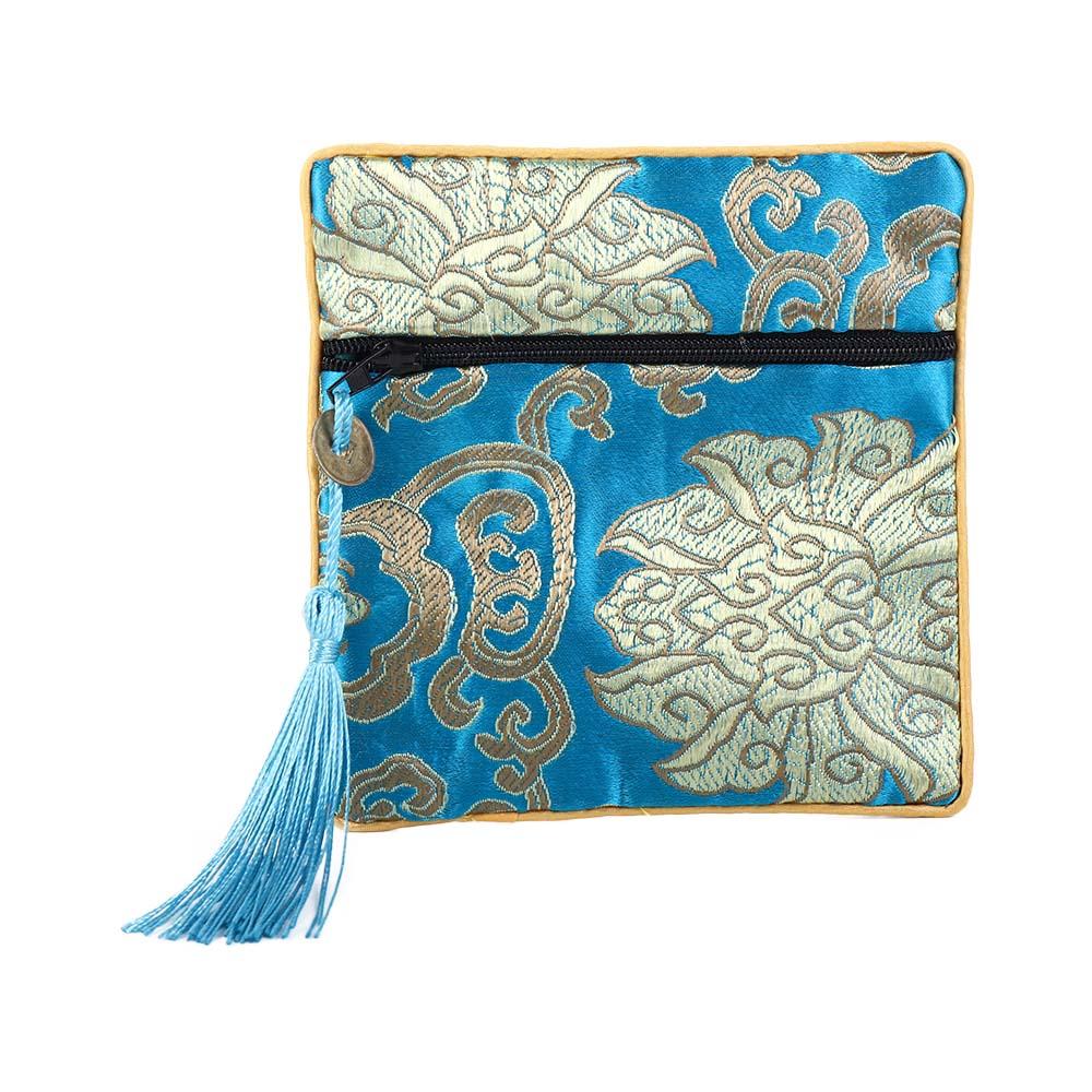 

Китайский Брокат Шелк Кошелек-Мешочек Квадратный Вышивка Маленький Для Украшений Подарков Хранение Сумка на Молнии с Кисточкой