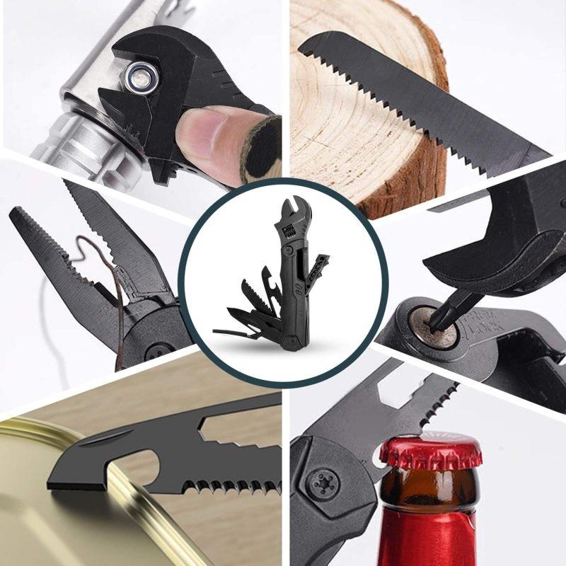 19-In-1 Multifunctional Tool Wrench - Compact and Durable Aluminum Alloy with Pliers, Wire Pliers, Saw, Bottle Opener, Etc. - Black
