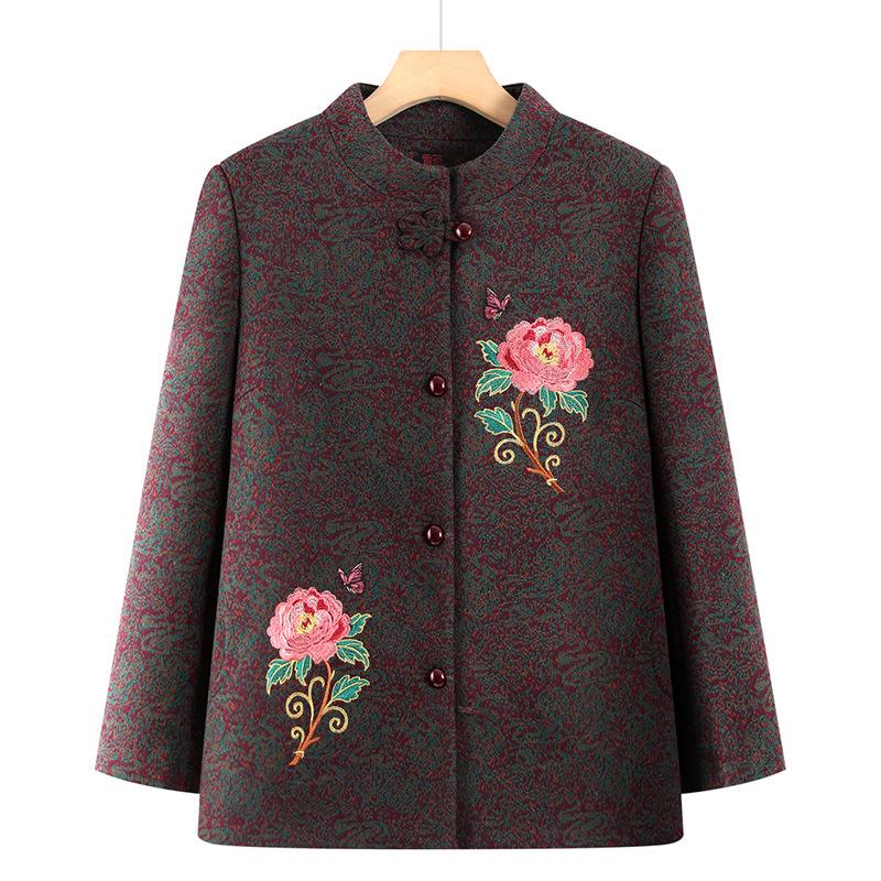 Grandma's Spring/Autumn Embroidered Tang Suit Jacket for Middle-Aged Women