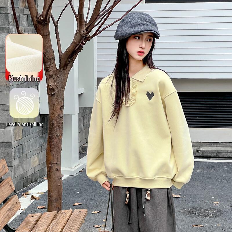 Montagut Girls  Heart Lapel Fleece-Lined Sweatshirt 140