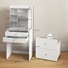 Dressing Table with Mirror and Mobile Storage Stool, Compact Vanity Table with Cabinet, Drawers, Open Shelves, White