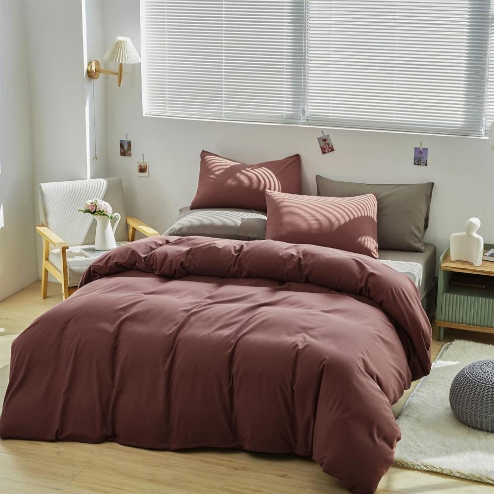 Set Biancheria da Letto King Size Rosso Ruggine Scuro - Trapunte Semplici Moderne in Cotone Viola per Donne e Ragazze
