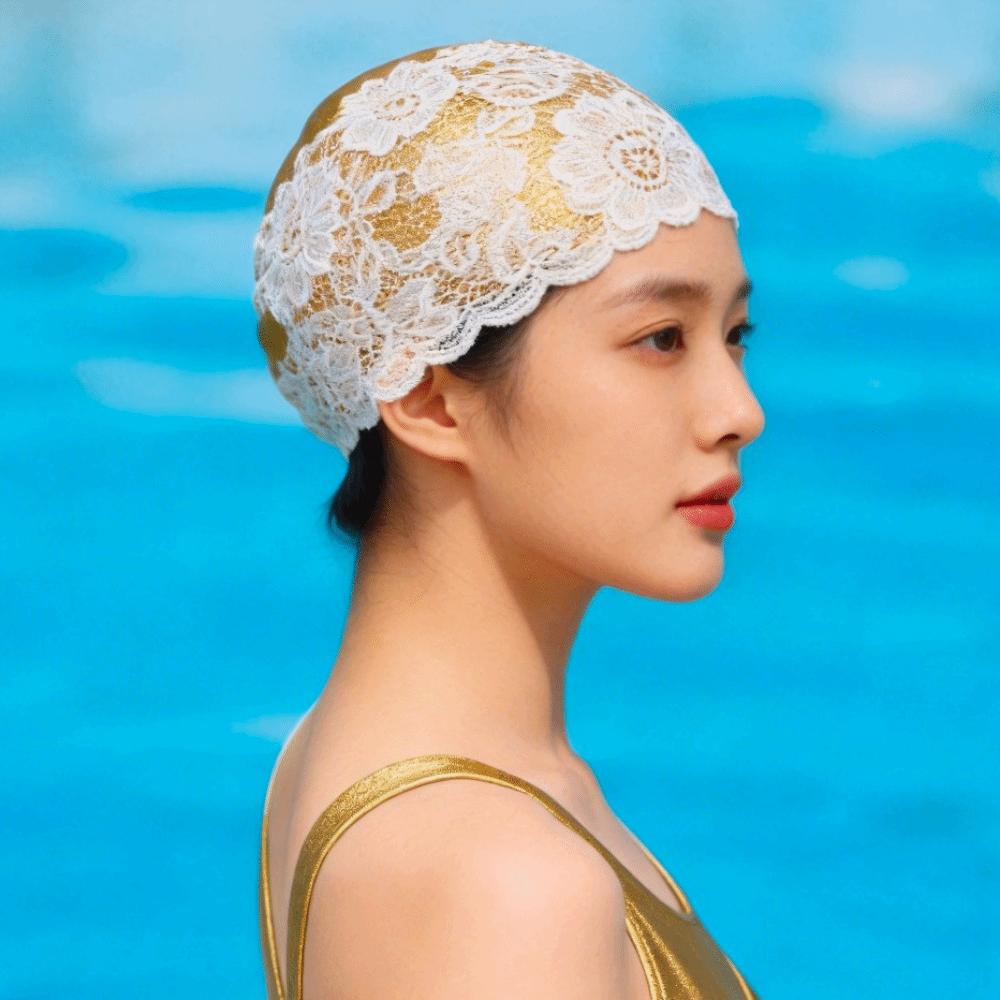 Lace Swimming Cap PU Ear Protect Cap Fashion look Waterproof Swim Hat Daily