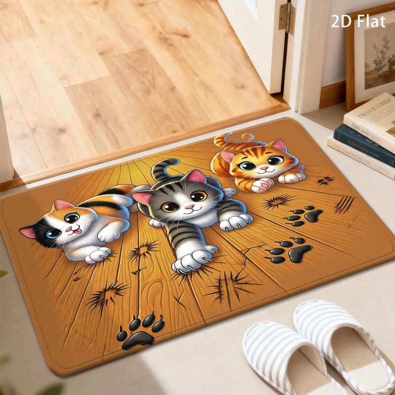 Ins Warm Cute Kitten Doormat Realistic Baby Cats Vintage Ornate Print Non Slip Farmhouse Front Door Decor Rug