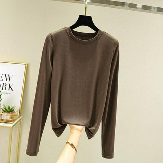 Women's Loose Korean-Style Modal Long-Sleeve Shirt - Spring/Autumn, Round Neck, Slimming, Versatile, Plus Size.