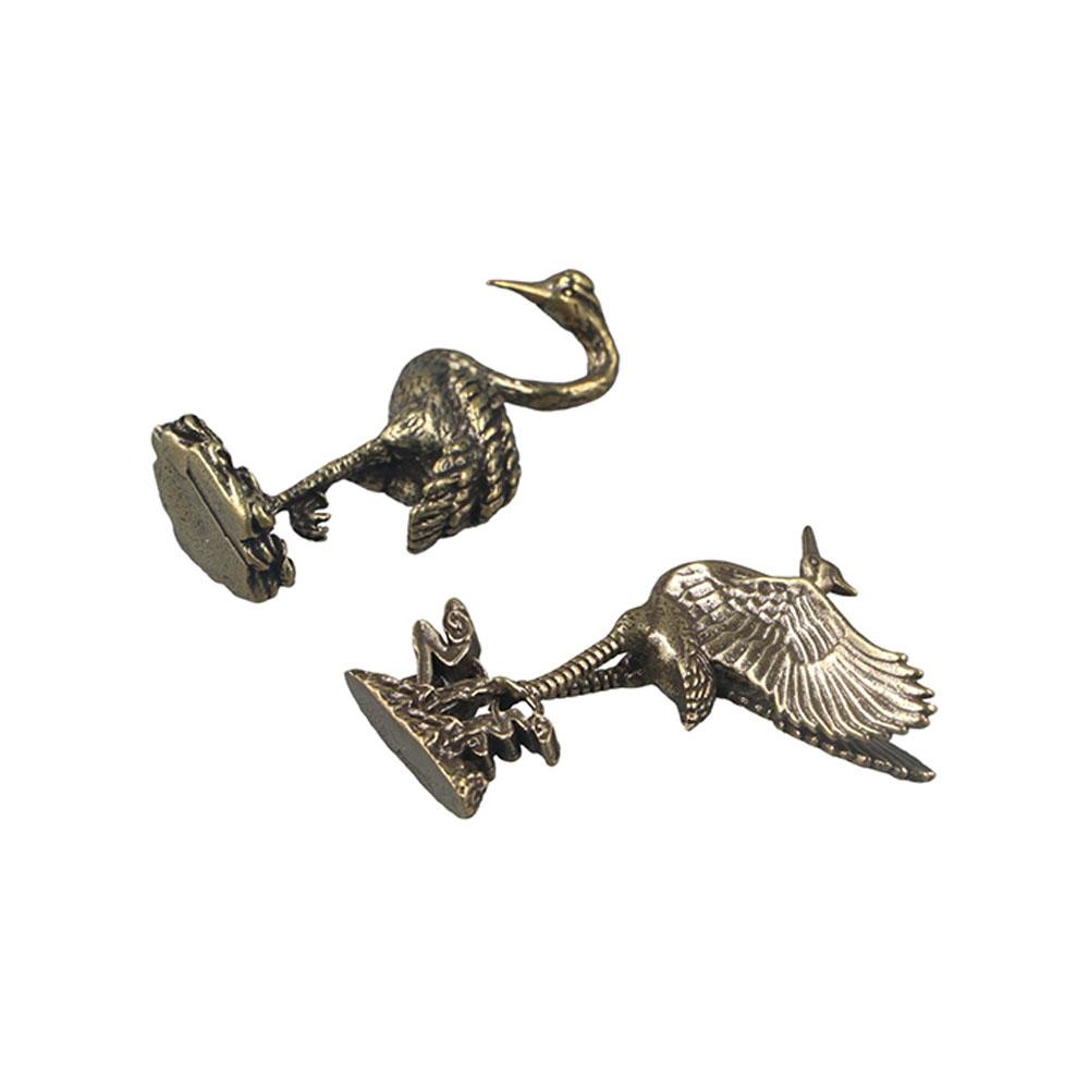 Copperware Crane Figurines Pure Brass Brass Miniatures Red-crowned Crane Sculpture  Handle Decor