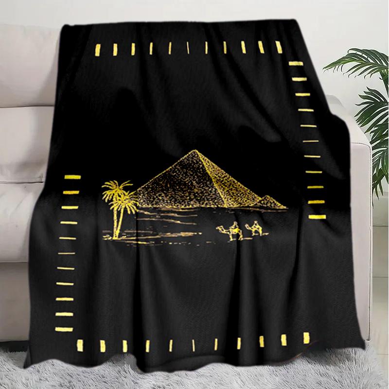 1PC Egyptian theme printed blanket, all season lightweight home office outdoor nap multifunctional blanket A6