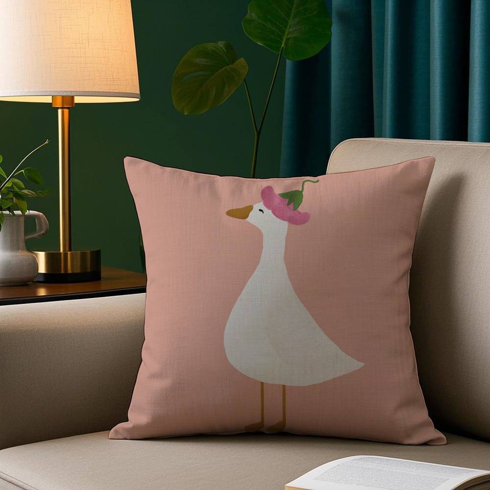 Cartoon Gans Blumen Kissenbezug Kurzer Plüsch Druck Kissenbezug Quadratische Überwürfkissenbezüge Sofa Heimdekor