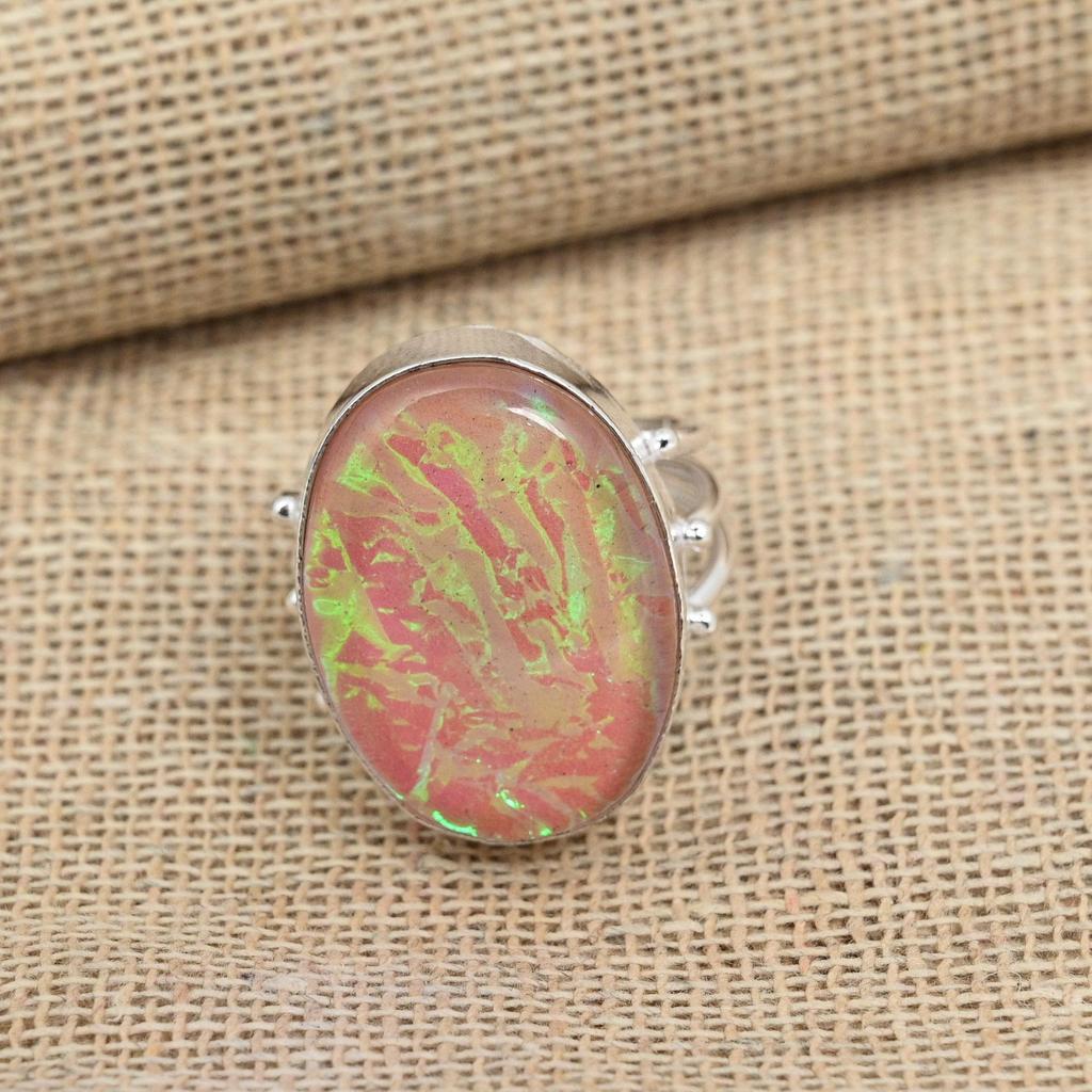 Inel cu pietre prețioase Opal Roz, argint 925, bijuterii de logodnă lucrate manual