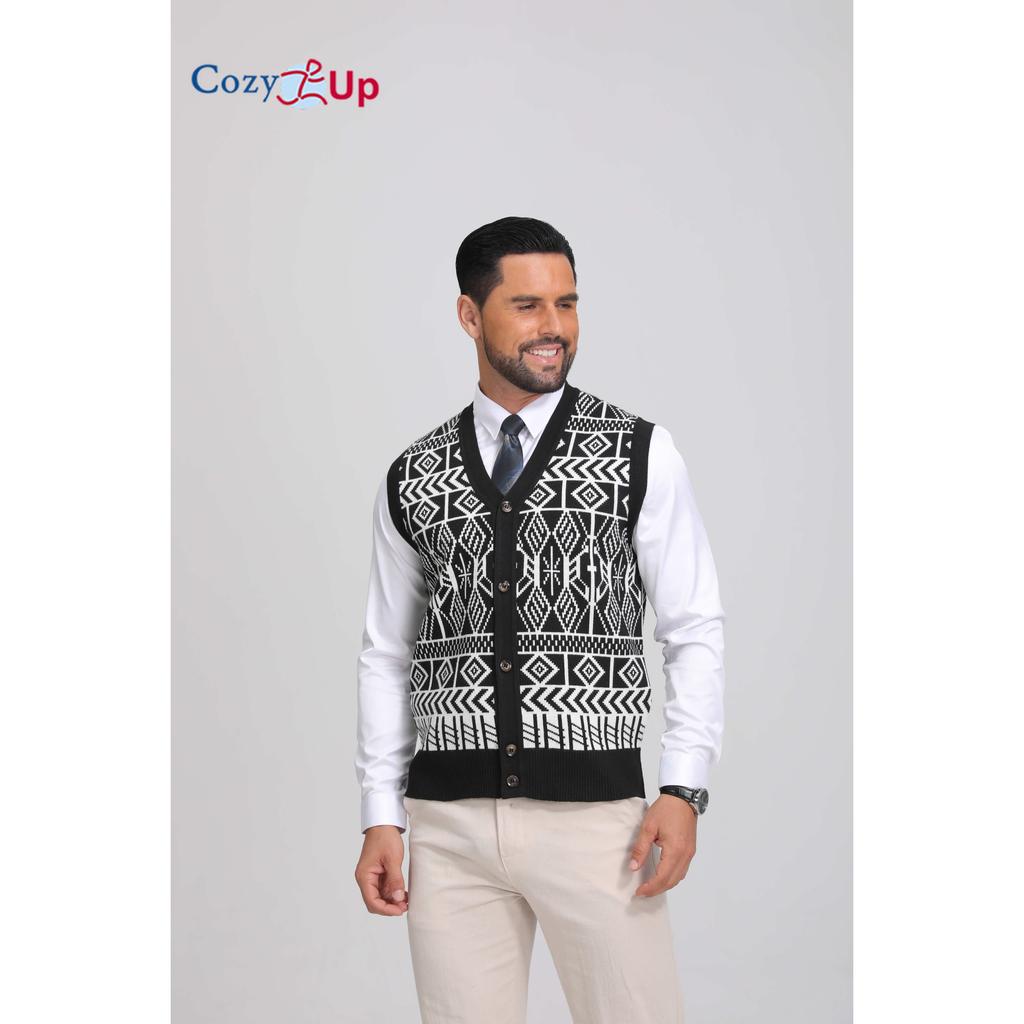 Cozy Up Men Color Block Plaid Knit Cardigan Vest with Buttons - Casual V-Neck, Sleeveless, Regular Fit for Spring/Fall