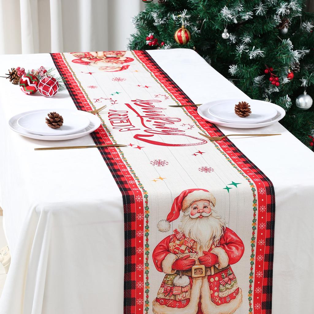 Christmas Linen Table Runner Merry Christmas Decoration for Home 2024 Xmas Party Decor Ornament Navidad Natal New Year Gift 2025