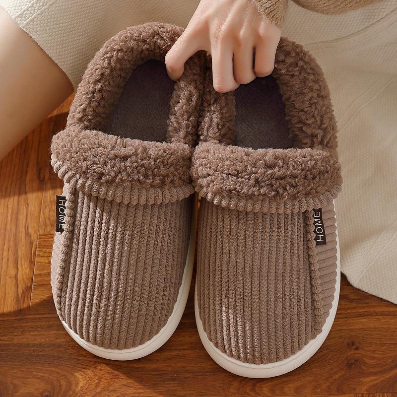 Men's and Women's Thick-Soled Velvet-Lined Cotton Slippers for Autumn & Winter