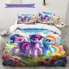 Colorful Cartoon Pony Group Wildflower Meadow Print Duvet Cover Set Soft Kids Bedding Set For Bedroom Home Decoration