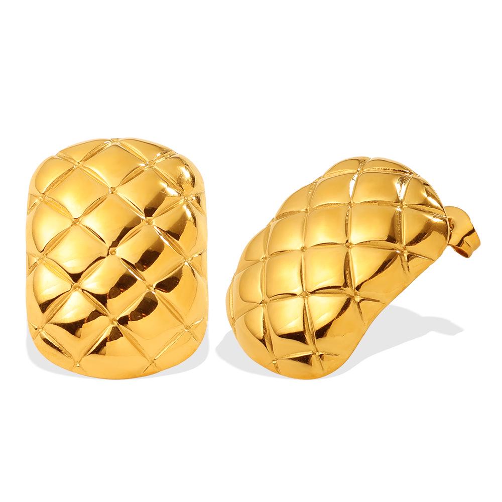 Trendy Plaid Metal Stud Earrings for Women - Elegant and Versatile European & American Style