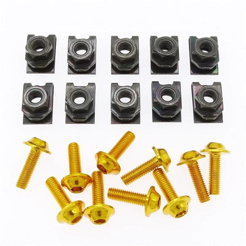 10 Pcs Aluminum Alloy Screw Bolt and U Type Clips with Nut M5 5mm for Motorcycle Scooter ATV Moped