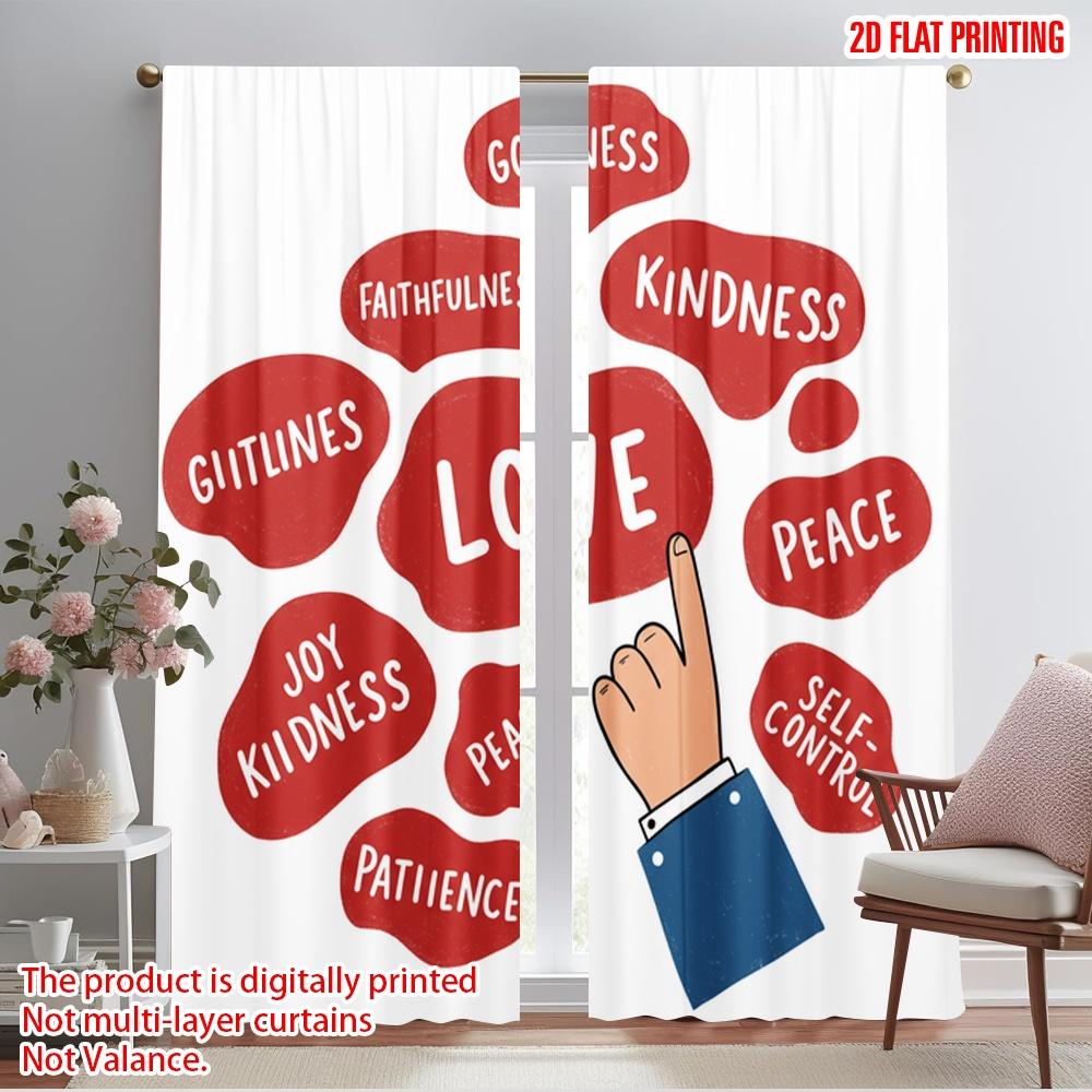 

2pcs 2D flat printing Curtain Goodness Kindness Patience Love Polyester Without Electricity Festive Curtains Perfect for Indoor 52.50×116.00 CM 2pcs