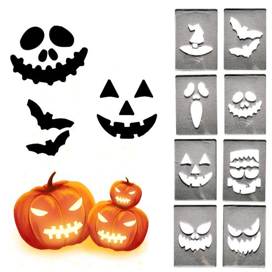 Halloween Pumpkin Face Stencils Decorative Painting Stencils Reusable Acrylic Drawing Template for DIY Pumpkin Carving Wood Wall Art Decor