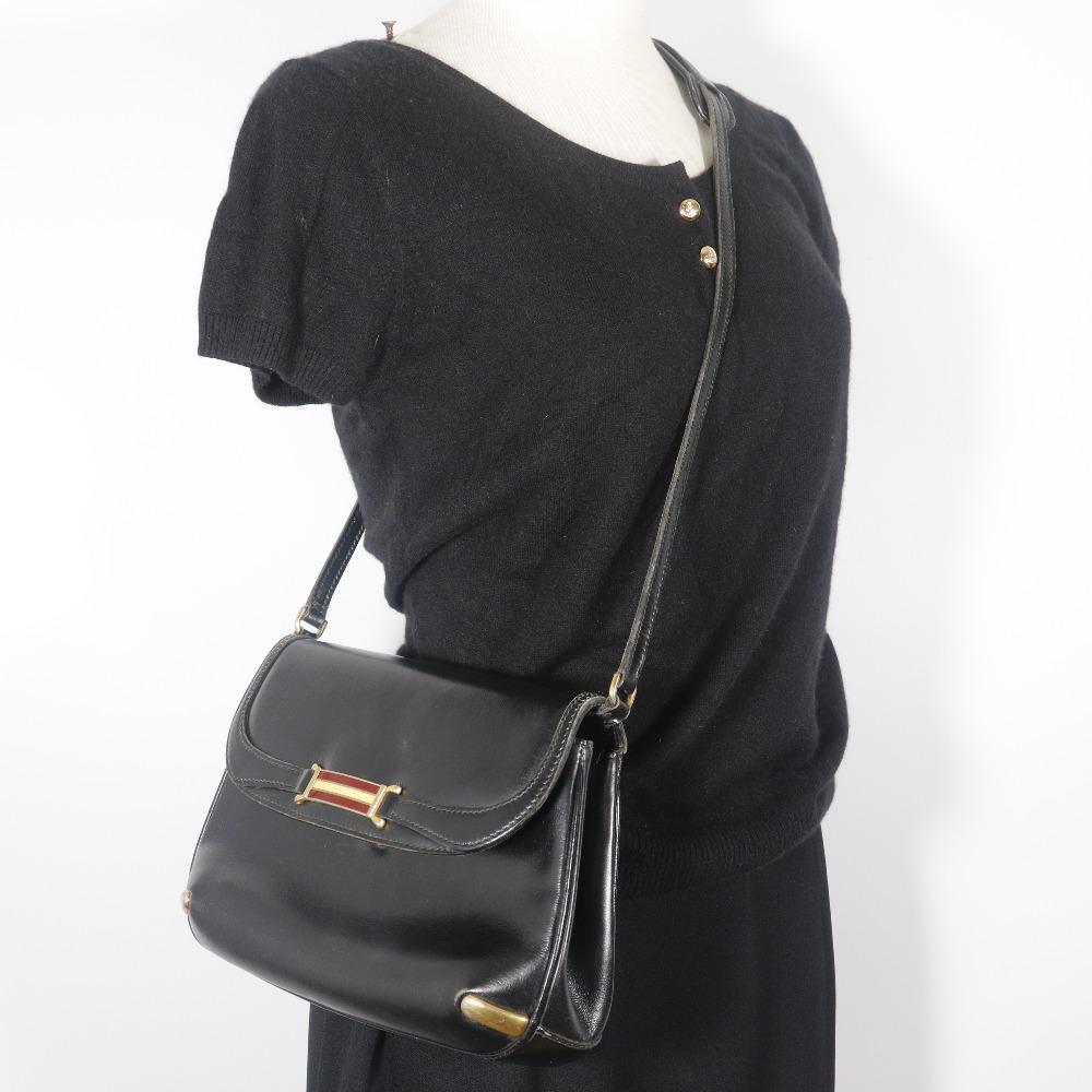 GUCCI Old Gucci Shoulder Bag Sherry line 2-way clutch black Calfskin Women Used