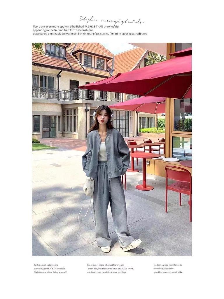 Women's Plus Size Sporty Sweatshirt & Wide Leg Pants Set - Autumn/Winter Two-Piece Cardigan Outfit