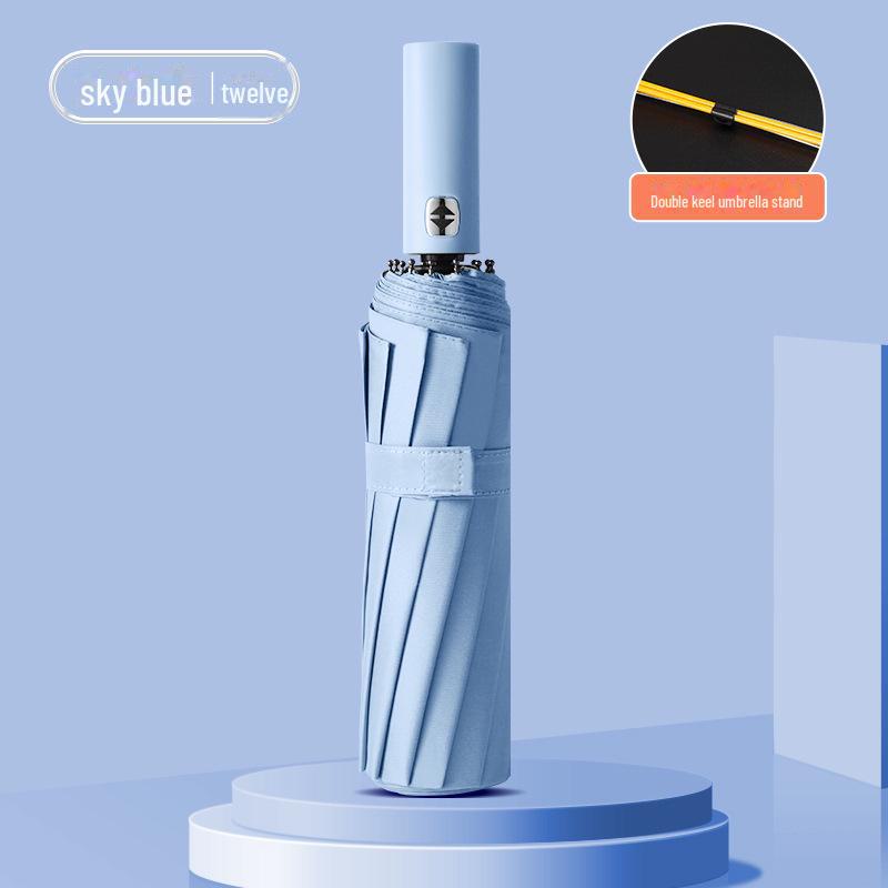 24-Rib Automatic Folding Umbrella: Dual-Use Parasol for Sun & Rain, UV Protection, Customizable for Advertising