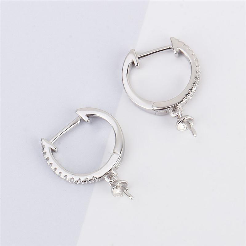 CLUCI 3 pair Authentic 925 Silver Zircon Hoop Earrings Jewelry for Women Party Sterling Silver Pearl Earring Mounting SE134SB