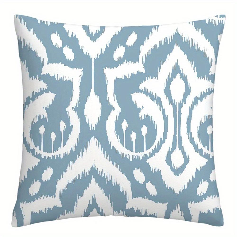 Federa Cuscino Arredo Soggiorno Divano con Stampa Peluche Corto, Modello Blu e Bianco Intricato, Federe Cuscino