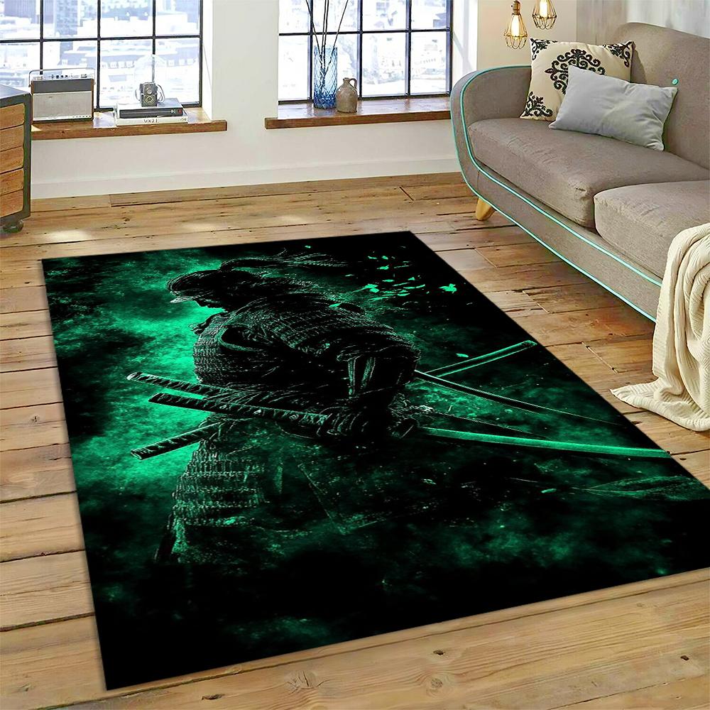 2025 New 3D Japanese Samurai Bushido Katana Cartoon Carpet Rug for Living Room Bedroom Home Sofa Decoration,Non-slip Floor Mat