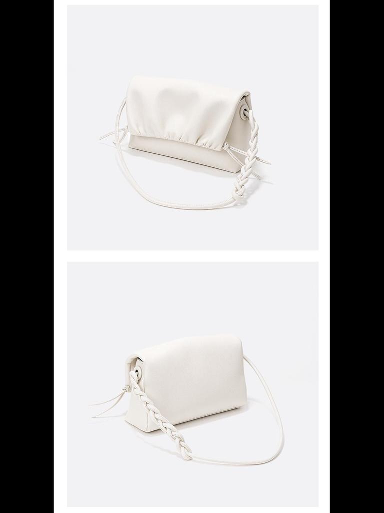 Korean Style Cloud Pleated Genuine Leather Shoulder Bag - Trendy All-Match Drawstring Messenger for Women