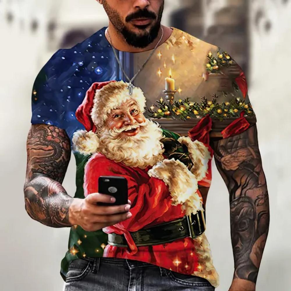Funny Santa Claus Graphic T Shirts Fashion 3D Print Men's T-Shirts Hip Hop Trend X'mas Clothing Casual O-neck Short Sleeve Tops