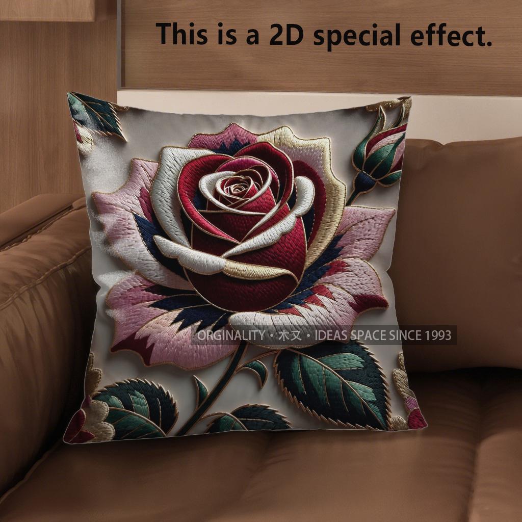 2D Vintage Embossed Rose Floral Throw Pillow Covers Pattern Cushion Cover Suitable For Sofa Bedroom Car Pillow Cover