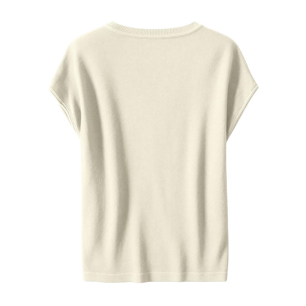 Women's V-neck Loose Button Placket Short Sleeve T-shirt