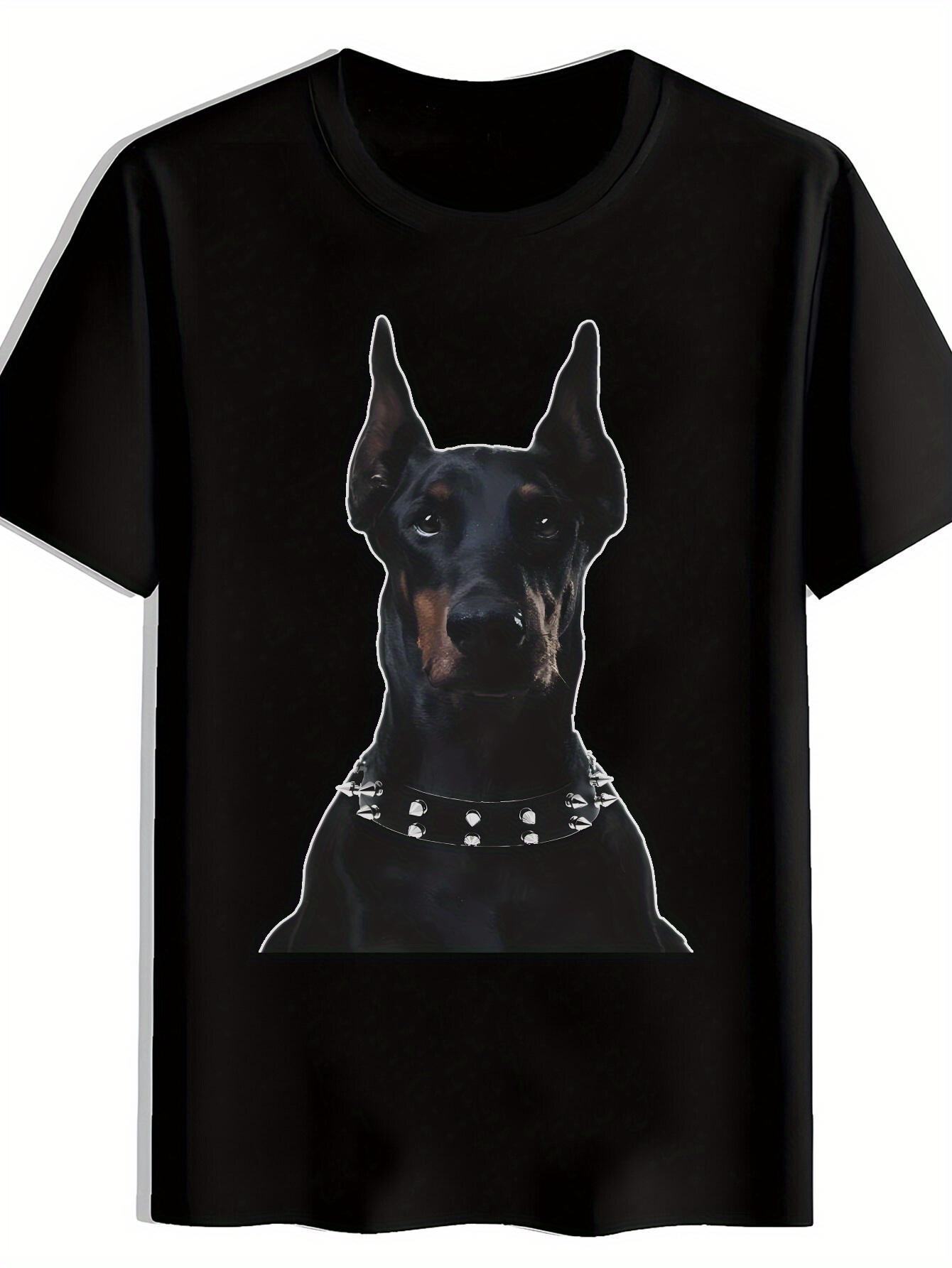 T-shirt Black Doberman Graphic - Casual Crew Neck S