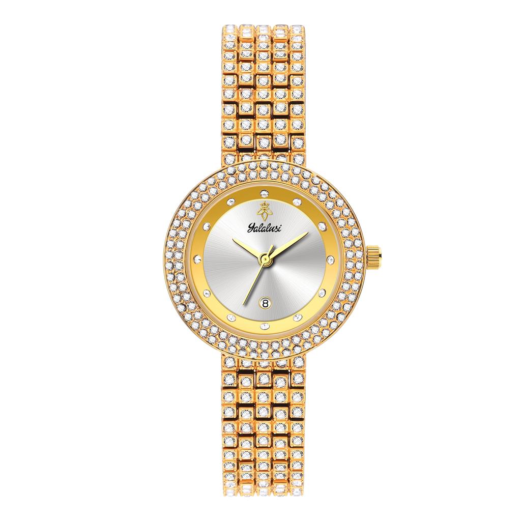 Sparkling Diamond Watch for Women YaLaLuSi, Thin Row Metal Bracelet Dress Quartz Watch with Band Adjuster & Brand Gift Box