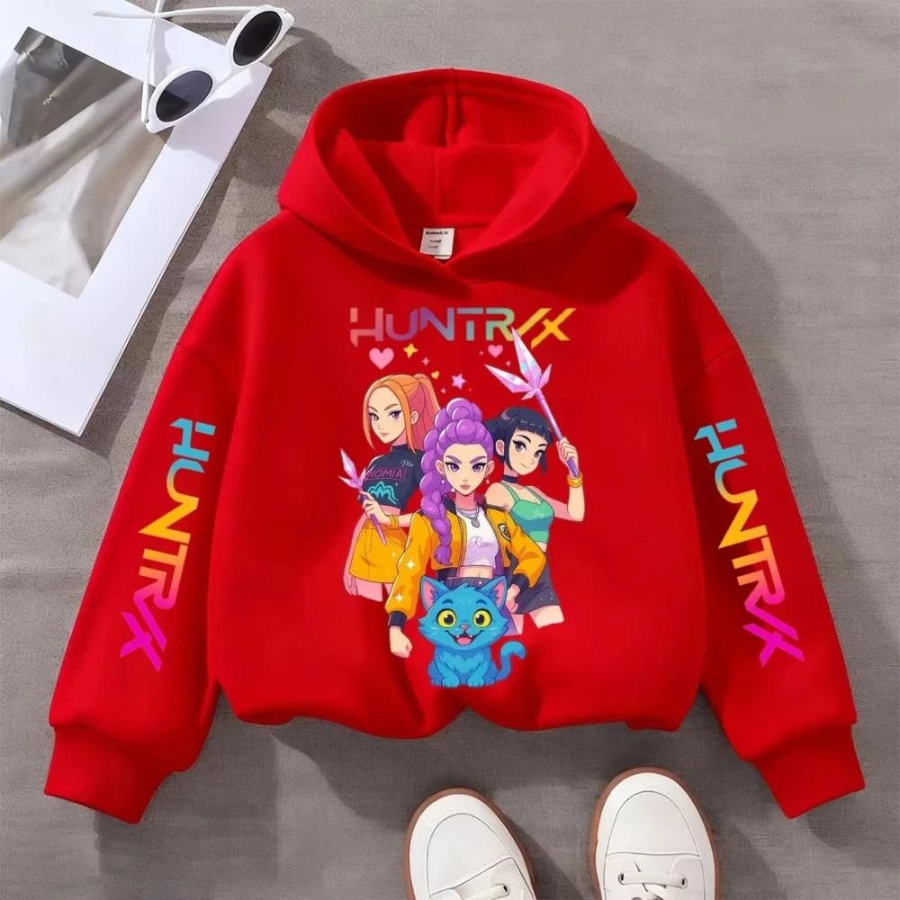 KPOP Devil Hunter New Children Hooded Sweatshirt Boy Girl Autumn Winter Daily Outdoor Vacation Casual Loose Warm Soft Sportswear