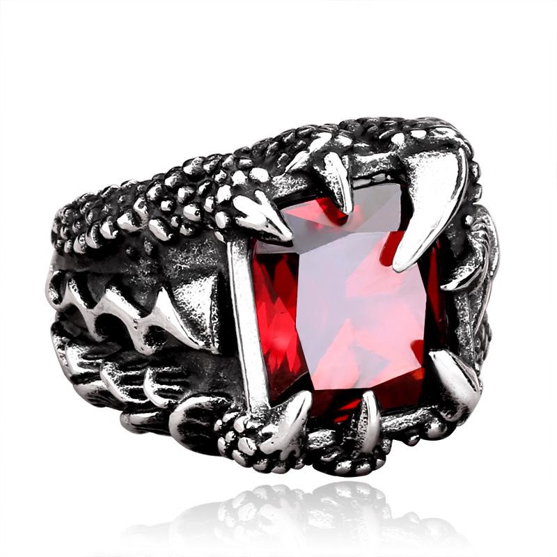 Viking Warrior Titanium Steel Ring for Men Vintage Norse Dragon Claw Rings with Blue Cubic Zirconia Gothic Punk Style Jewelry