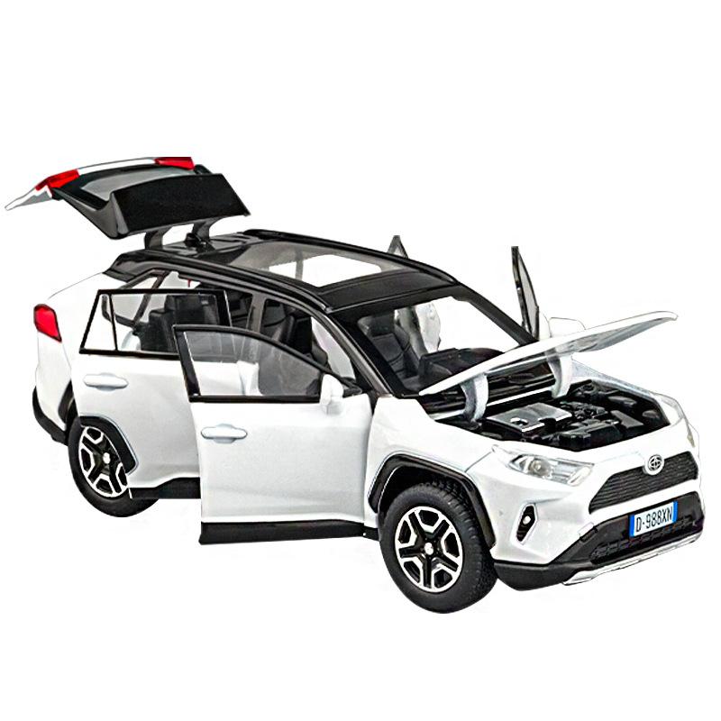 1/32 Toyota RAV4 SUV Legeringsskala Bilmodell Støpt Metall Miniatyr Leketøykjøretøy Lyd og Lys Samleobjekter Barnes leketøy Gaver