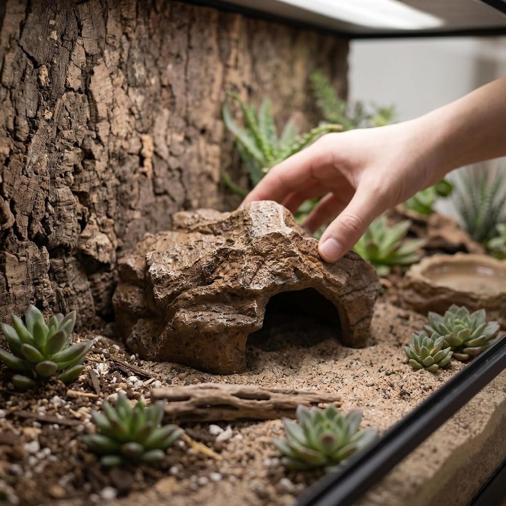 Resin Reptile Hide Cave Flat Base Reptile Shelter Sturdy Hideout Decor Pet Enclosure