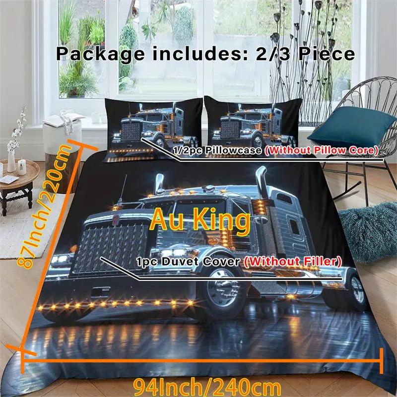 Truck 3D Digital Print Polyester Duvet Cover Set, Zipper Closure, All-Season Comforter Cover Kit, Machine Washable