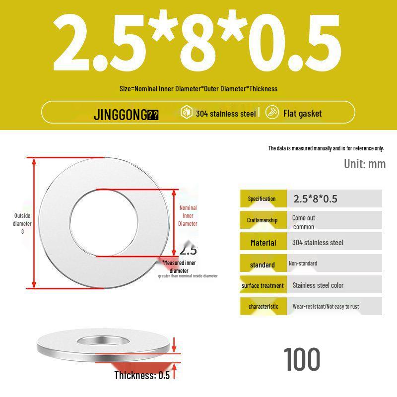 Zesílená plochá podložka/distanční kroužek z nerezové oceli 304 M4 M5 M6 M8