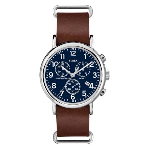 Timex Weekender Chronograph 40mm Watch In Brown/Silver/Blue