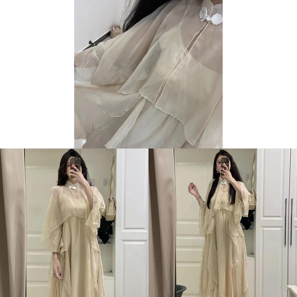 New Chinese Style Lotus Leaf Edging Dress Set With Sheeps Wool Fabric For Summer Casual Wear For Women