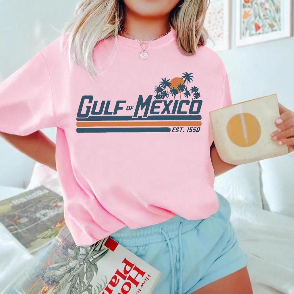 Women's French Round Neck Summer Beach Pattern T-Shirt