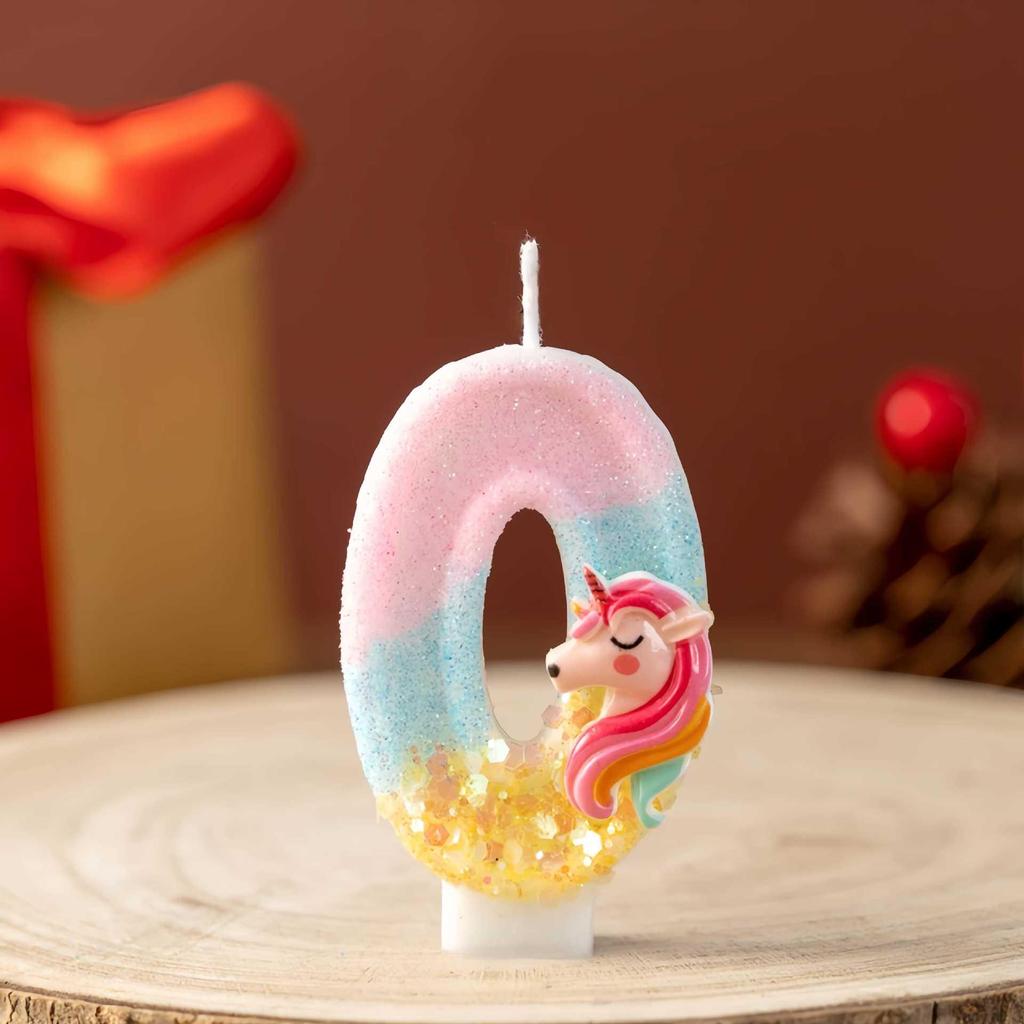 Glitter Unicorn Number Candles 0-9 for Kids' Birthday Cakes