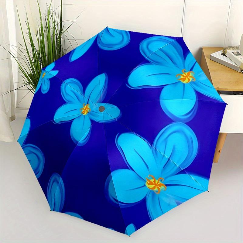 1pc Blue Flower PatternAutomatic Open/close, All-Season Portable Folding Umbrella for Friends, Travel, Everyday, Events - Compact Parasol, O
